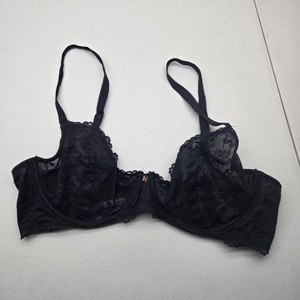 Savage Fenty Women Bra 38C Black Floral Unlined Underwired Lace Bow